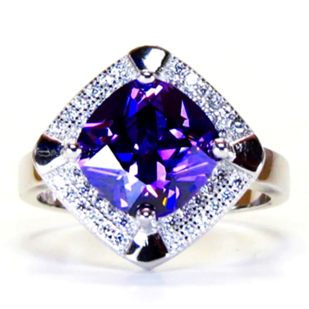 (6)🆕️🎀Amythyst w/Clear Halo Cocktail Ring🎀